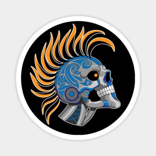 Tattooed Robot Skull with Orange Mohawk Magnet